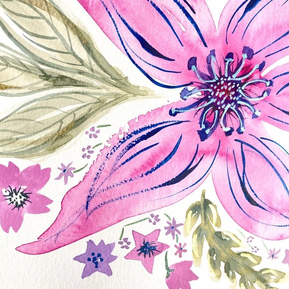 Happily Pink - Original Wall Art Handmade Watercolor Flower Artist Signed Painti - Picture 5 of 10